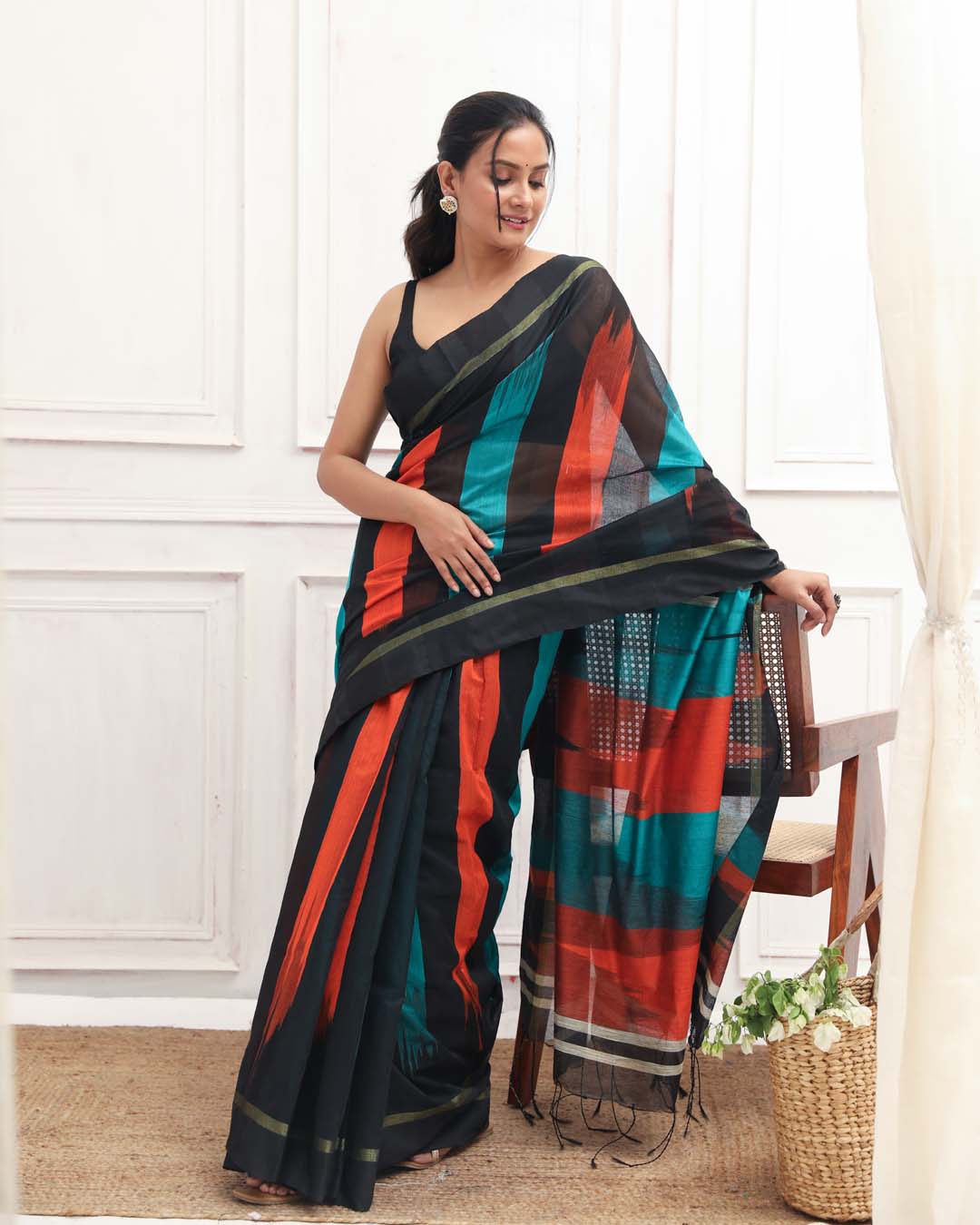 Multi Coloured Woven Design Daily Wear  Saree