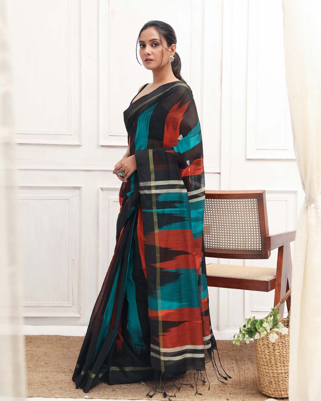 Multi Coloured Woven Design Daily Wear  Saree