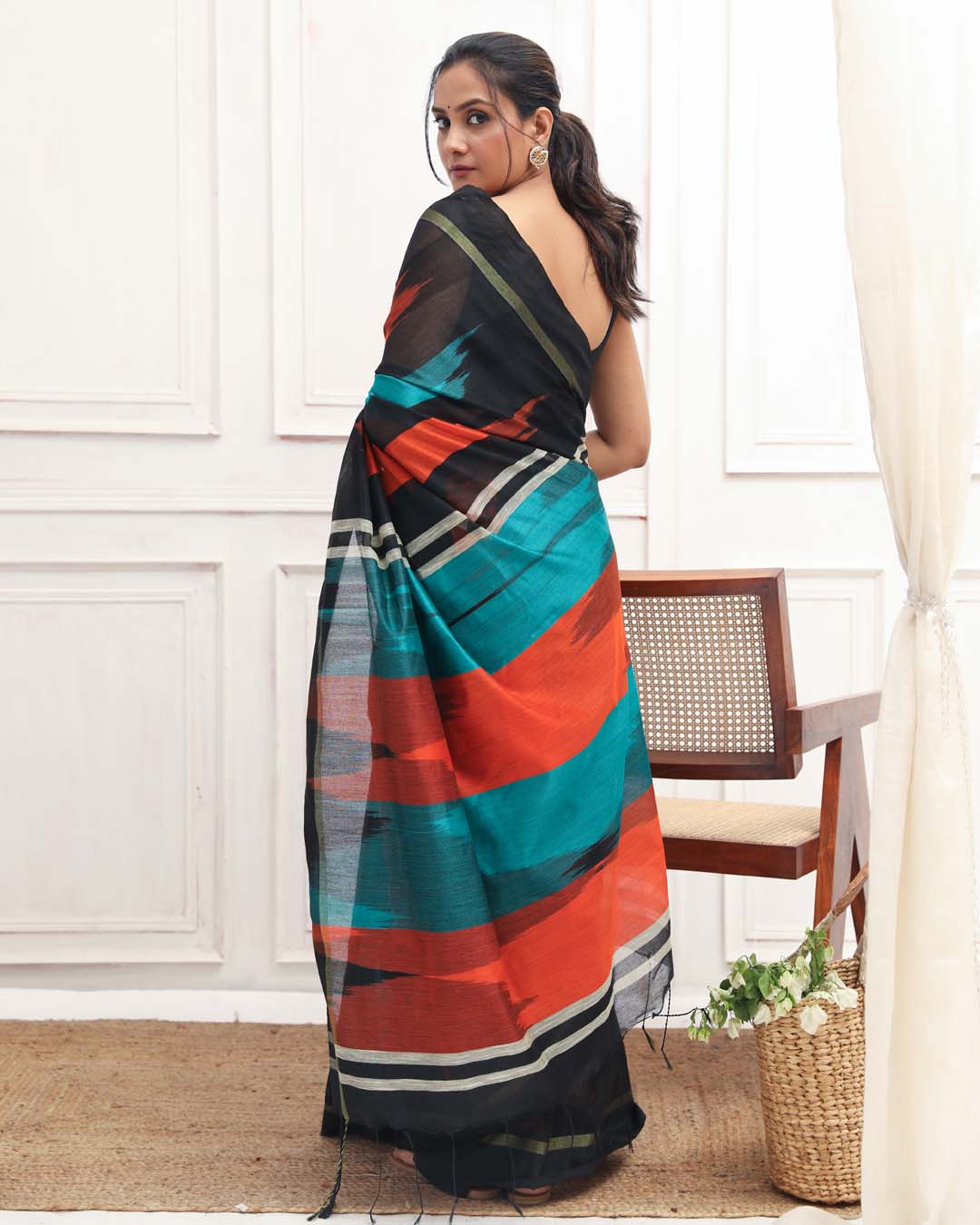 Multi Coloured Woven Design Daily Wear  Saree