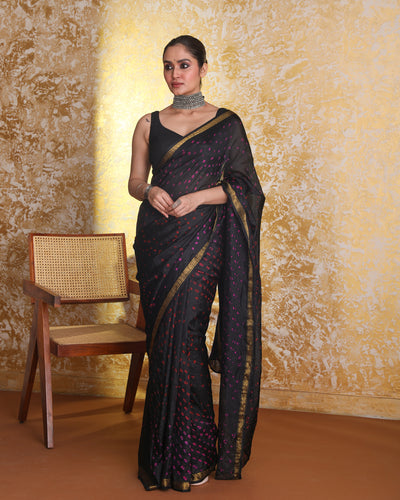 Bandhani Black Printed  Wear  Saree