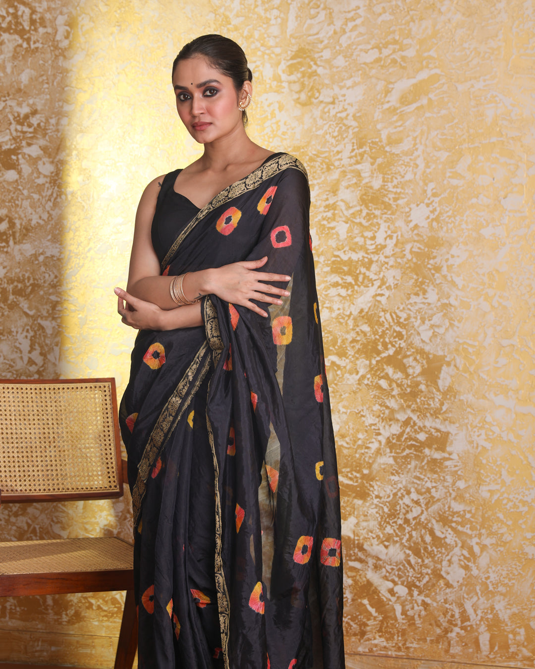 Bandhani Black Printed  Wear  Saree