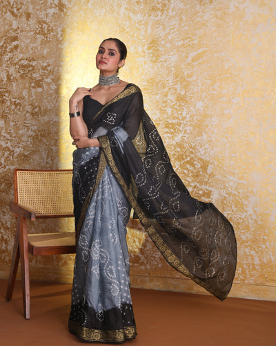 Bandhani Black Printed  Wear  Saree