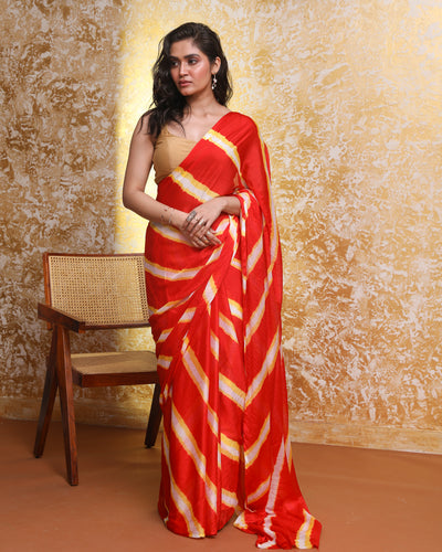 Leheriya Red Printed Daily Wear  Saree