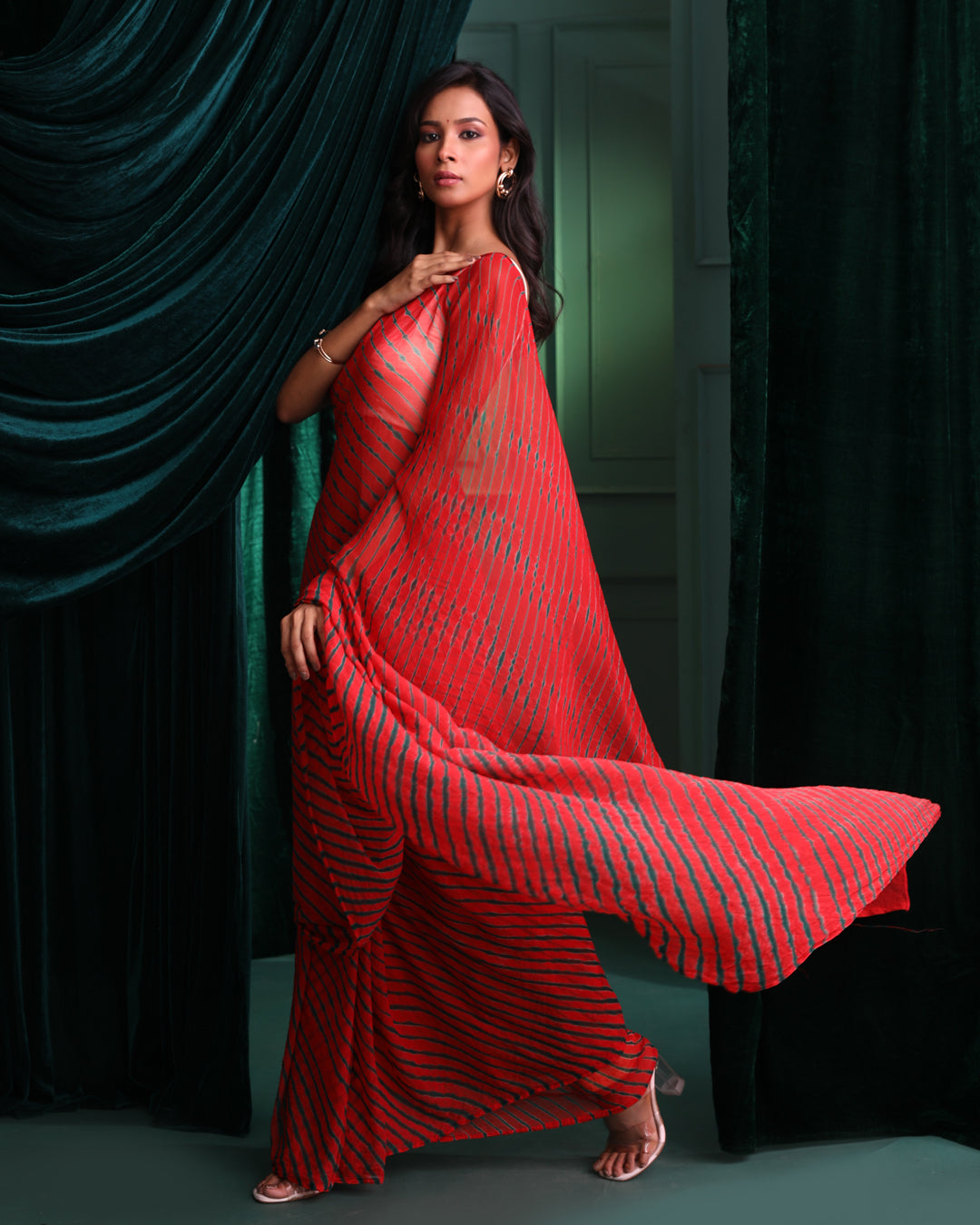 Leheriya Red Printed Daily Wear  Saree