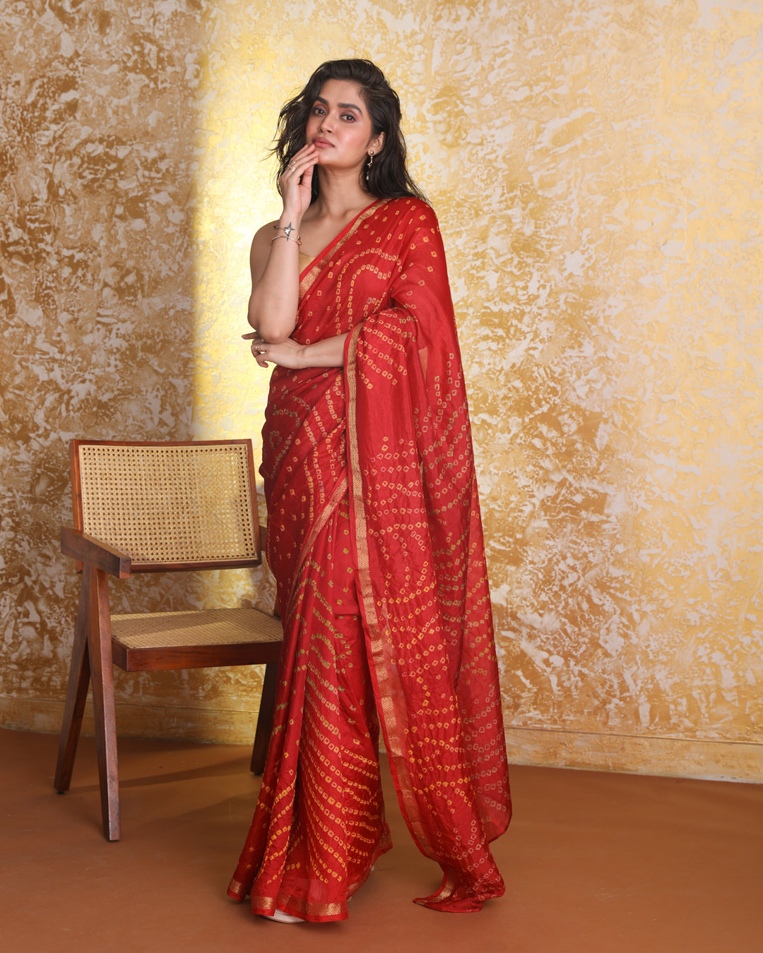 Bandhani Red Printed  Wear  Saree