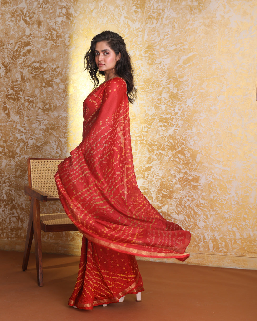 Bandhani Red Printed  Wear  Saree