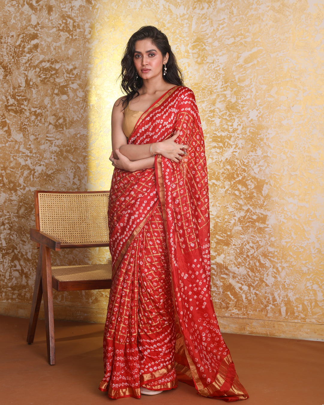 Bandhani Red Printed  Wear  Saree