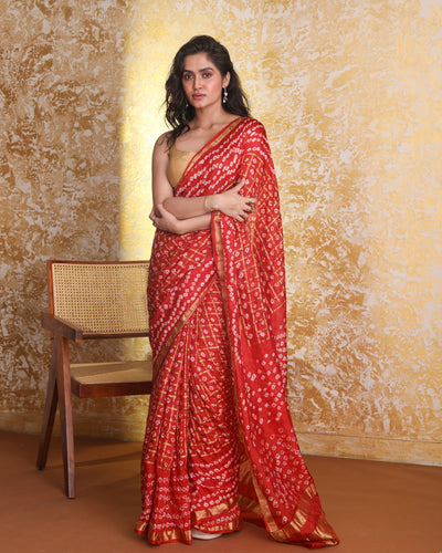 Bandhani Red Printed  Wear  Saree