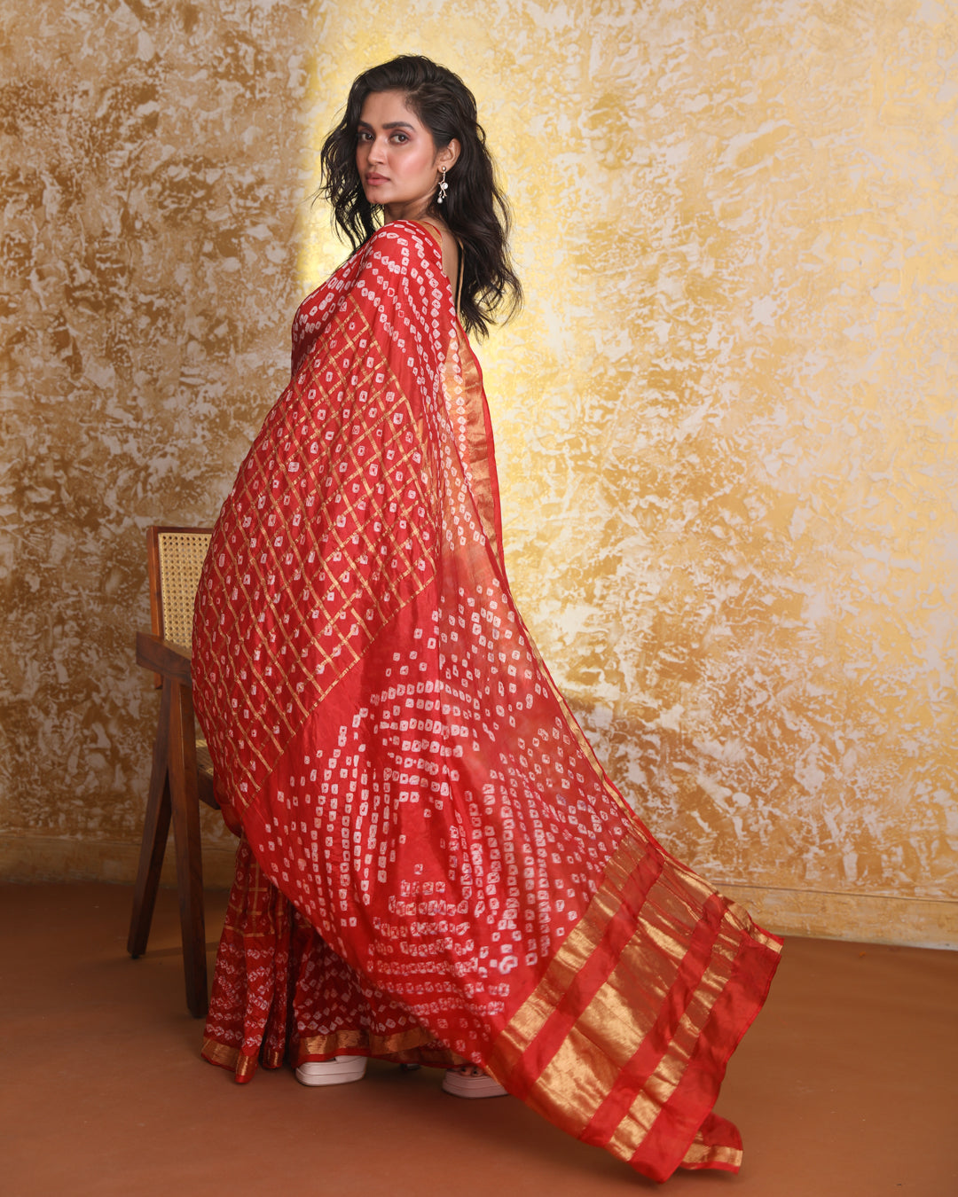 Bandhani Red Printed  Wear  Saree