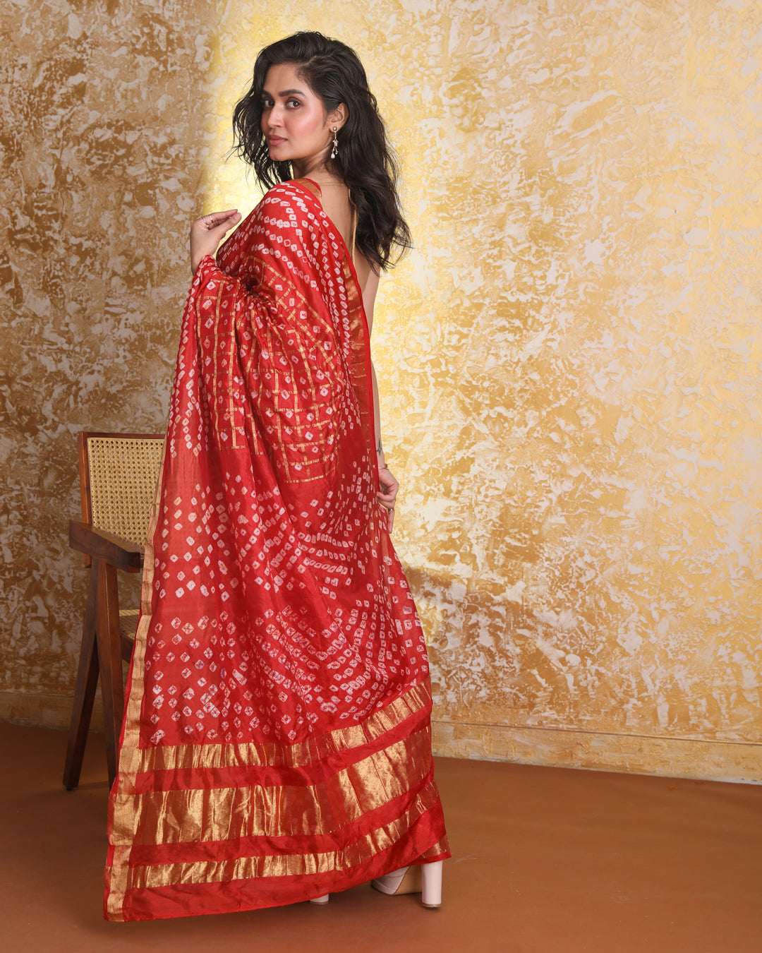 Bandhani Red Printed  Wear  Saree