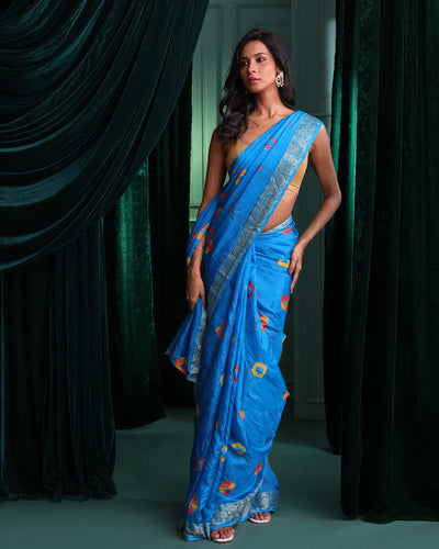 Bandhani Blue Printed  Wear  Saree