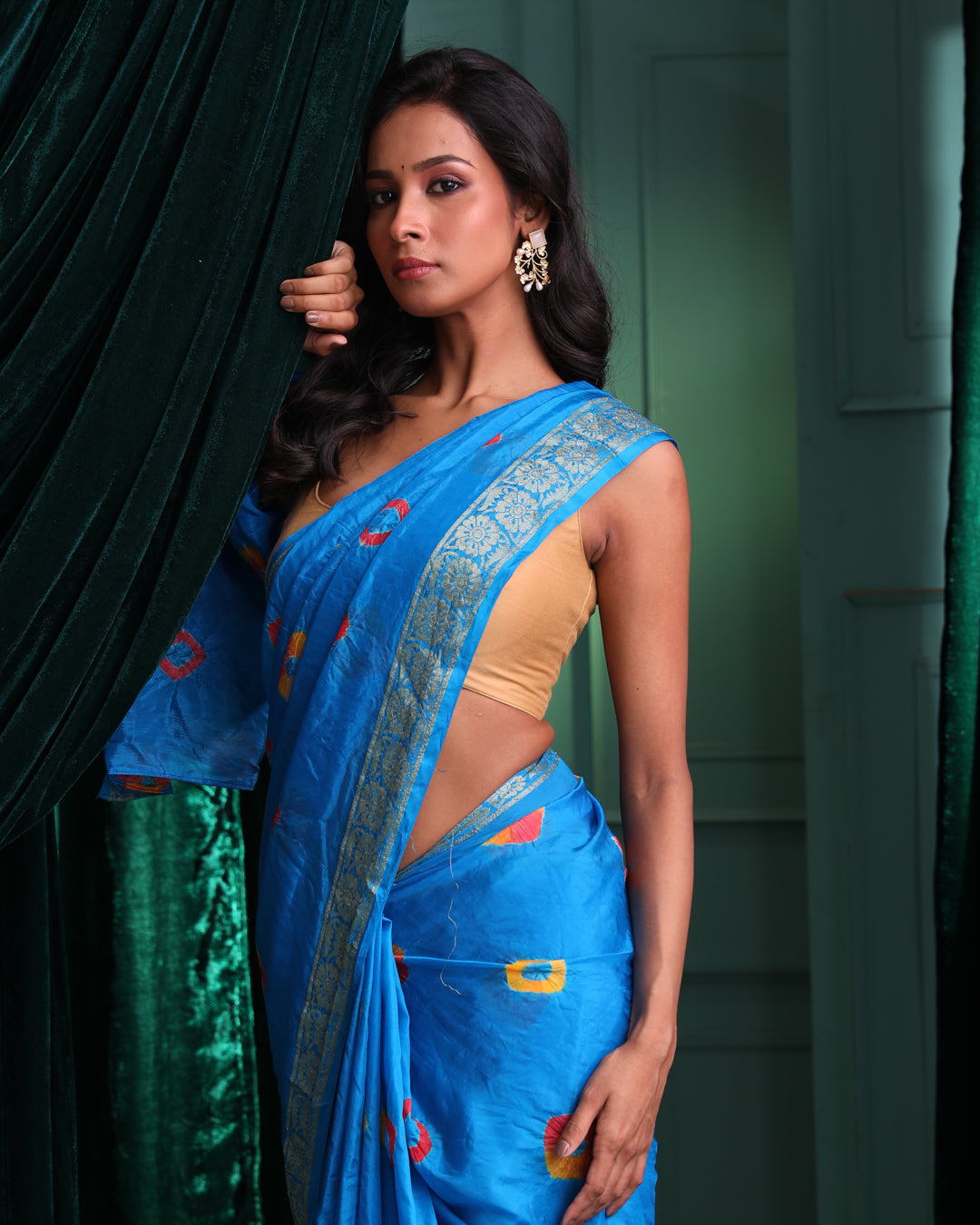 Bandhani Blue Printed  Wear  Saree
