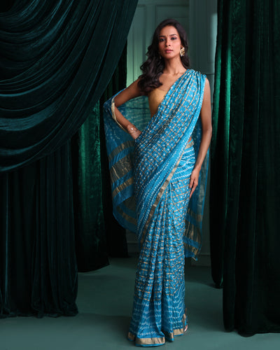 Bandhani Blue Printed  Wear  Saree