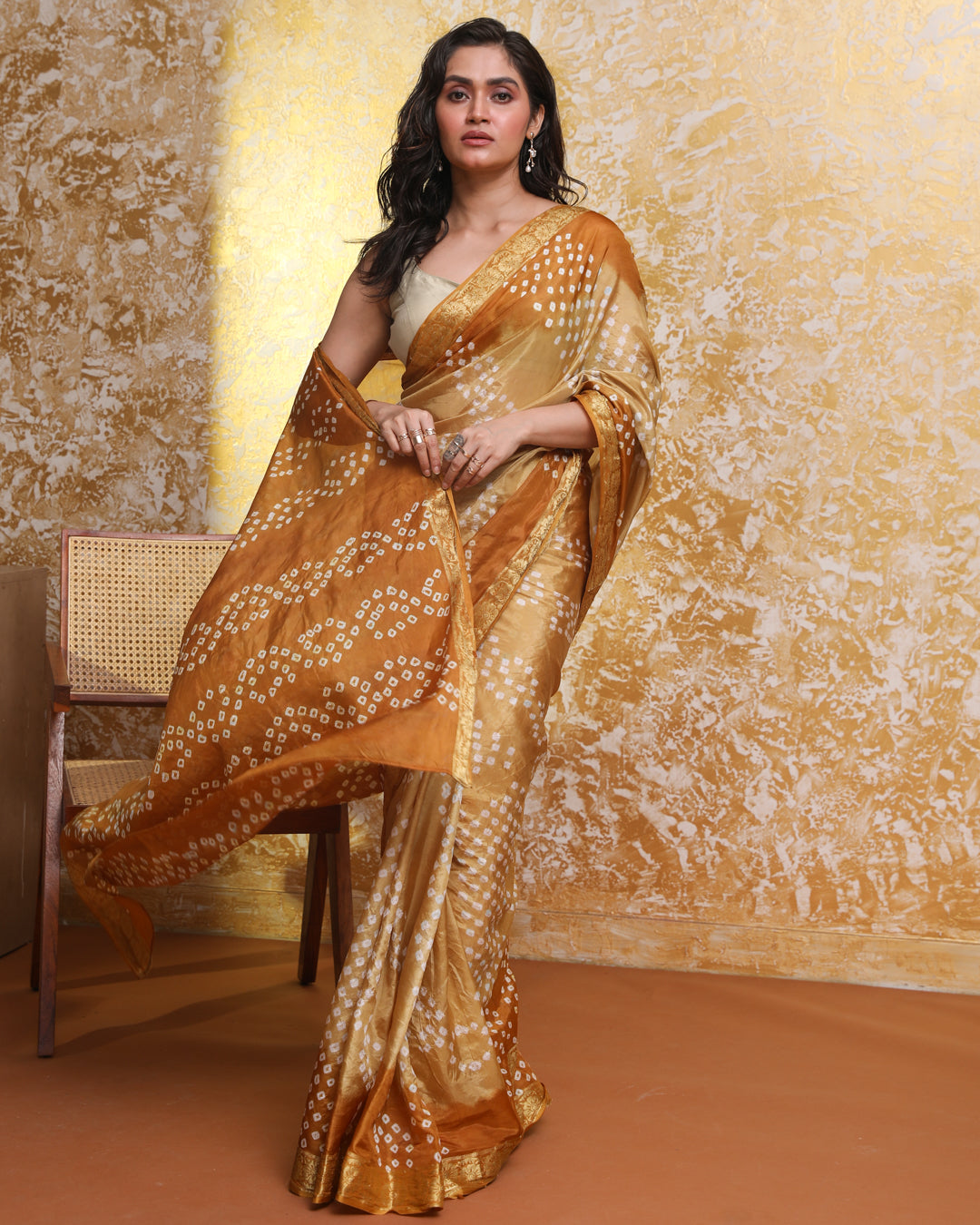 Bandhani Gold Printed  Wear  Saree