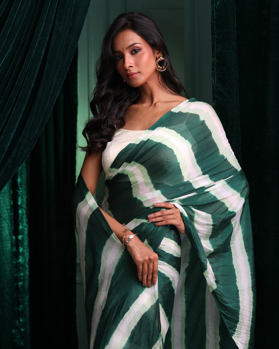 Leheriya Green Printed Daily Wear  Saree