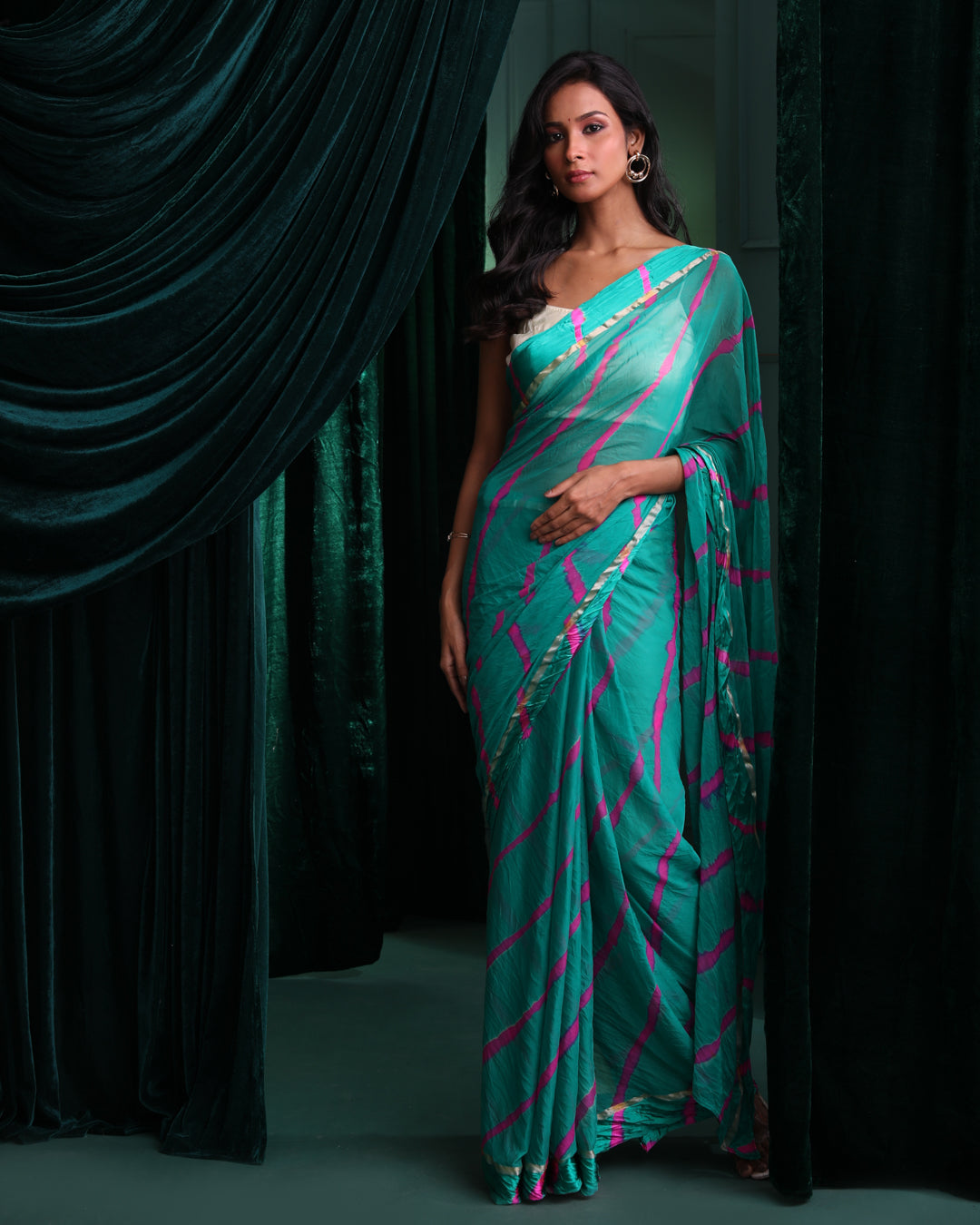 Leheriya Green Printed Daily Wear  Saree