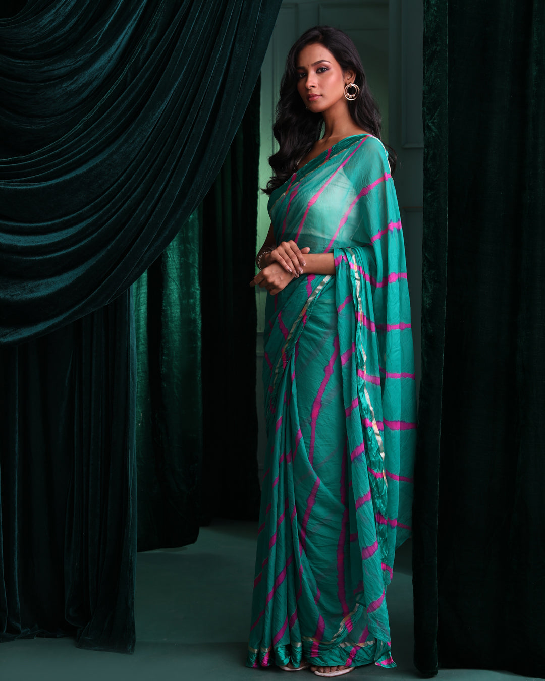 Leheriya Green Printed Daily Wear  Saree