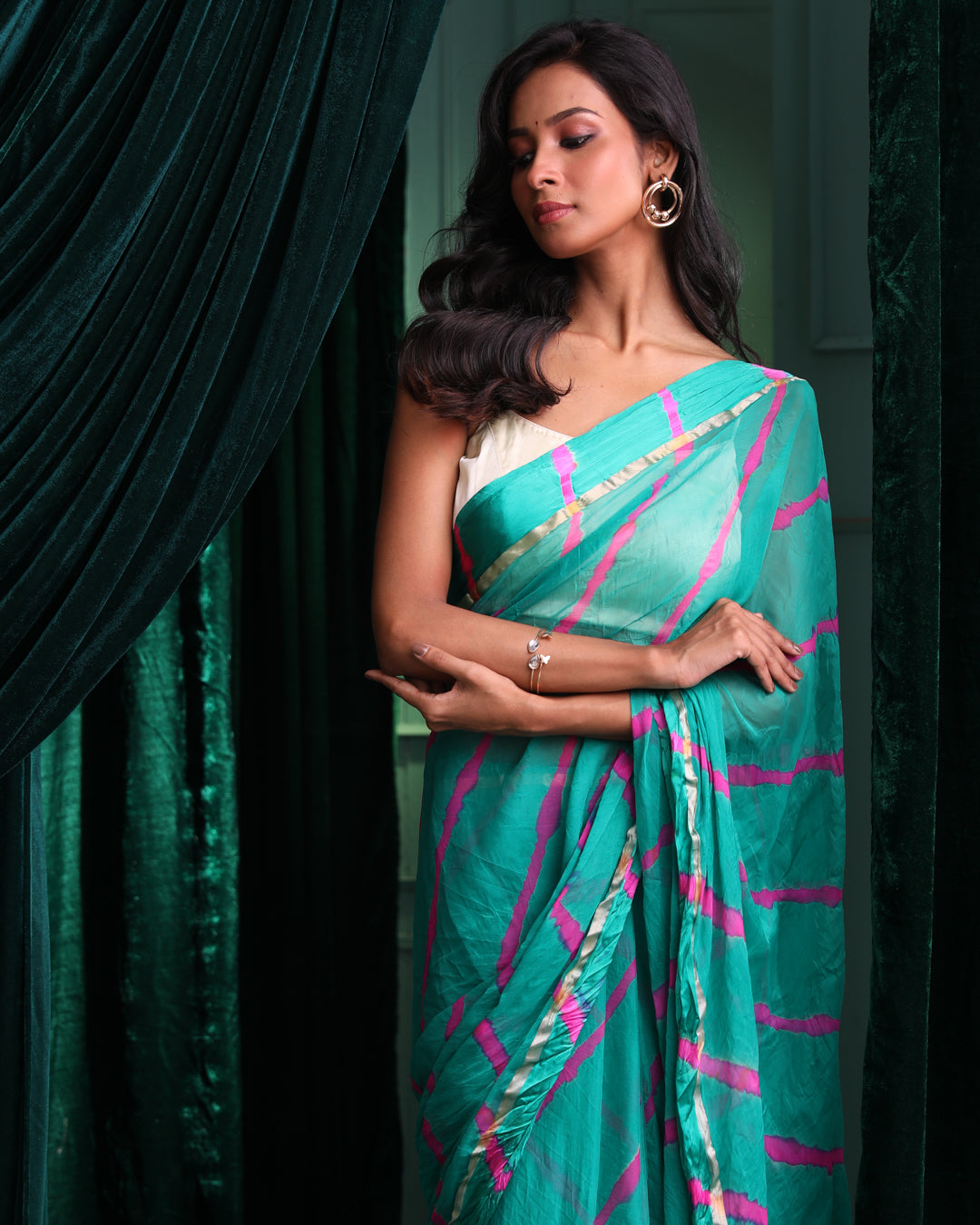 Leheriya Green Printed Daily Wear  Saree