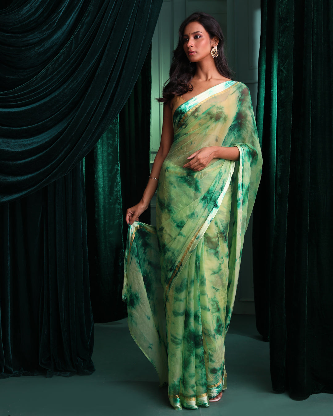 Bandhani Green Printed Daily Wear  Saree