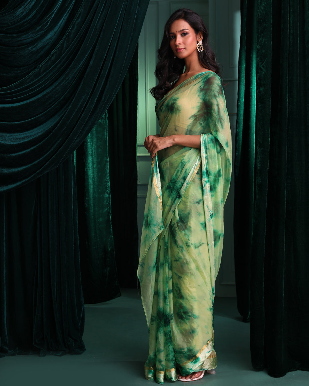 Bandhani Green Printed Daily Wear  Saree
