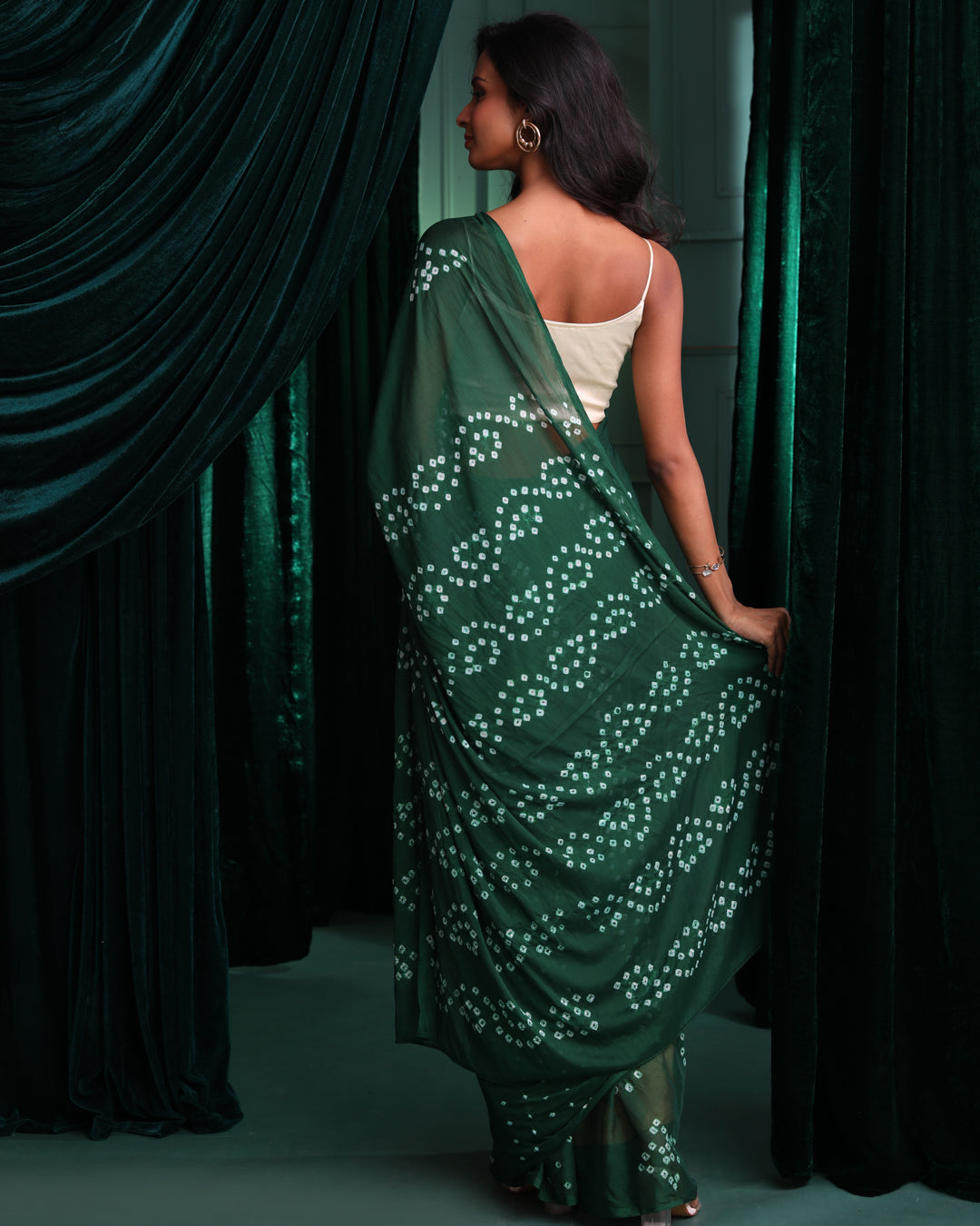 Bandhani Green Printed Daily Wear  Saree