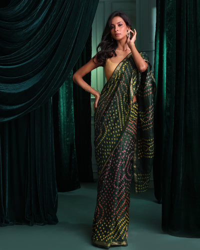 Bandhani Green Printed  Wear  Saree