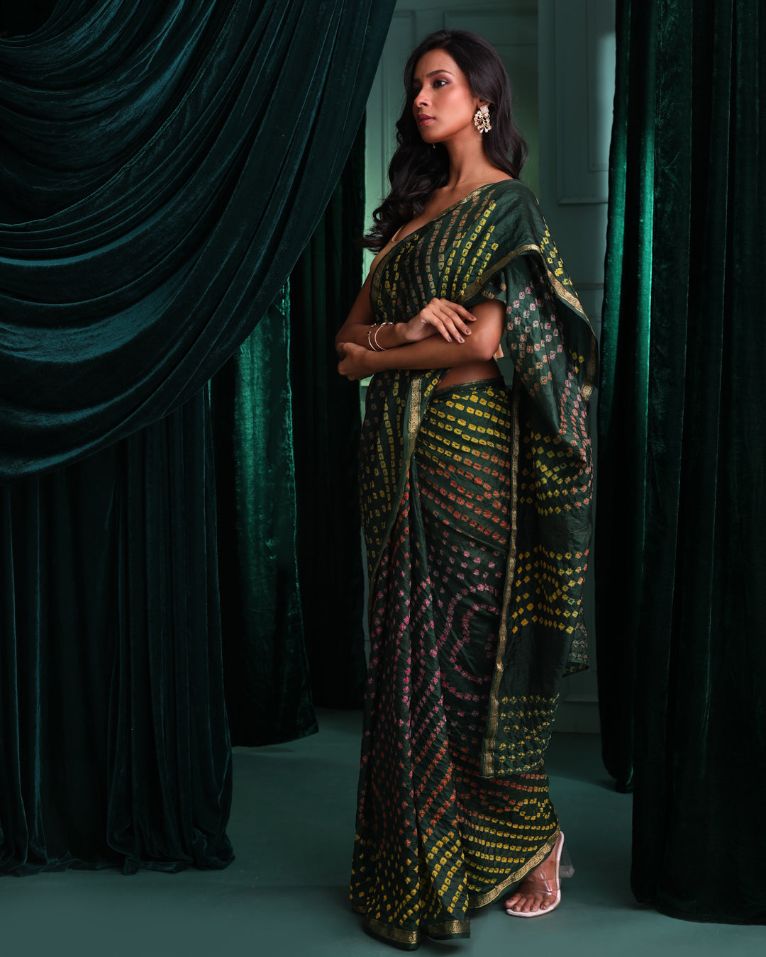 Bandhani Green Printed  Wear  Saree