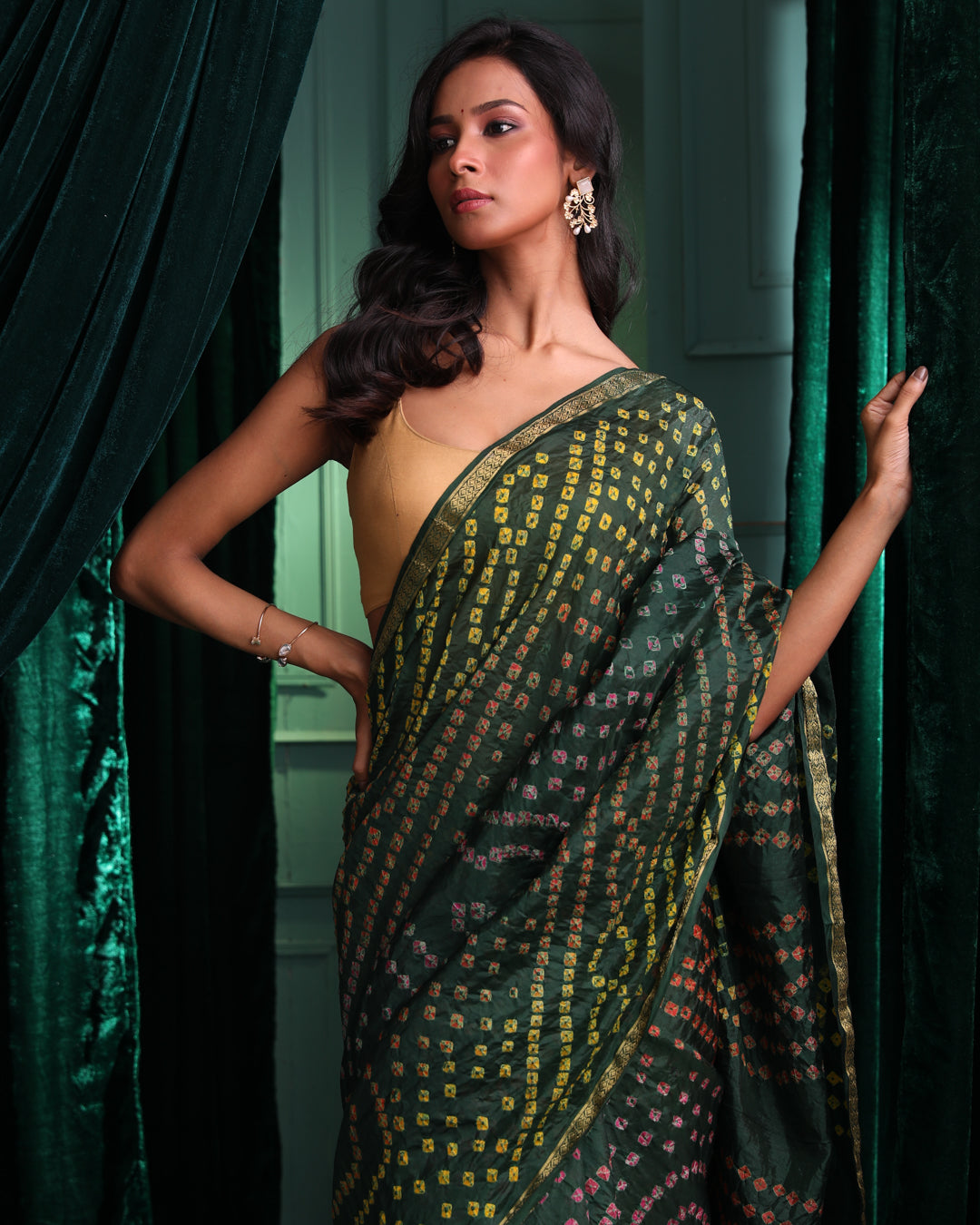 Bandhani Green Printed  Wear  Saree