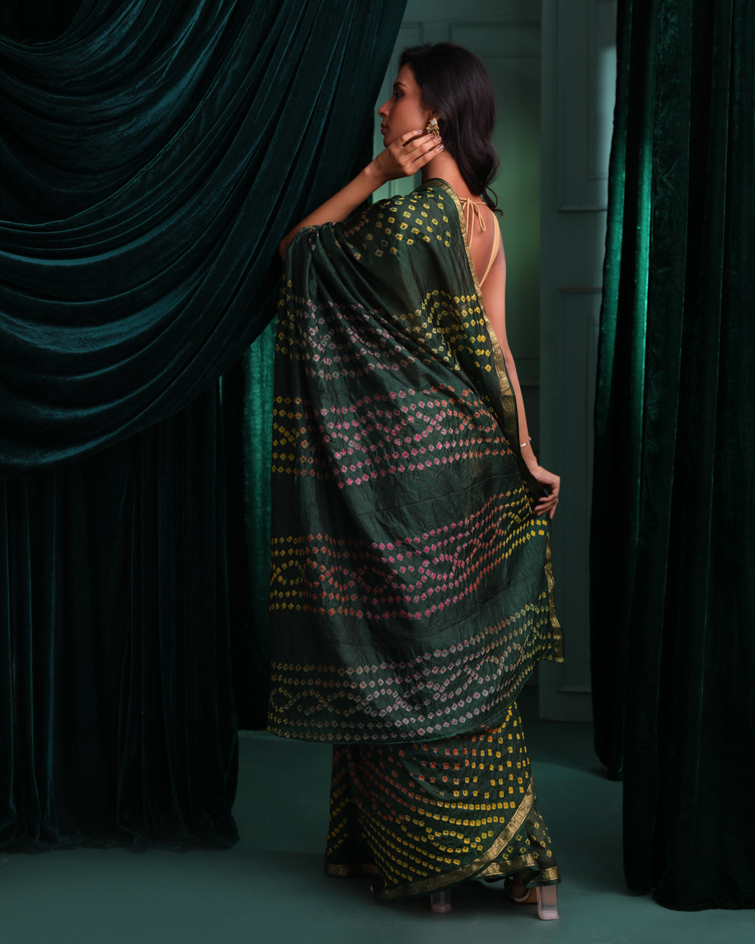 Bandhani Green Printed  Wear  Saree