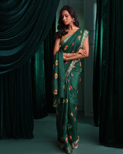 Bandhani Green Printed  Wear  Saree