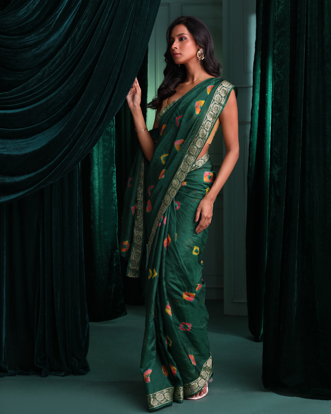 Bandhani Green Printed  Wear  Saree