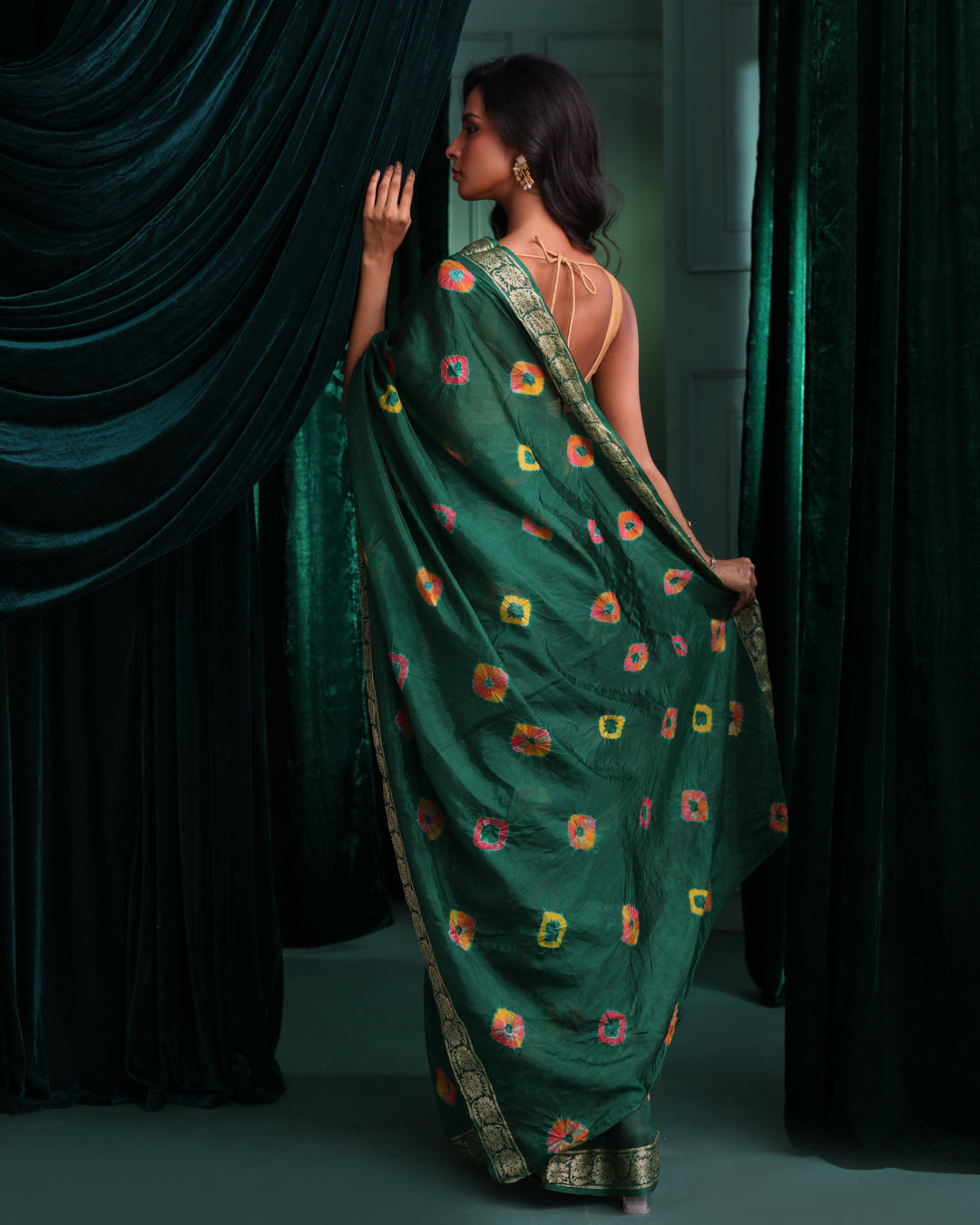 Bandhani Green Printed  Wear  Saree