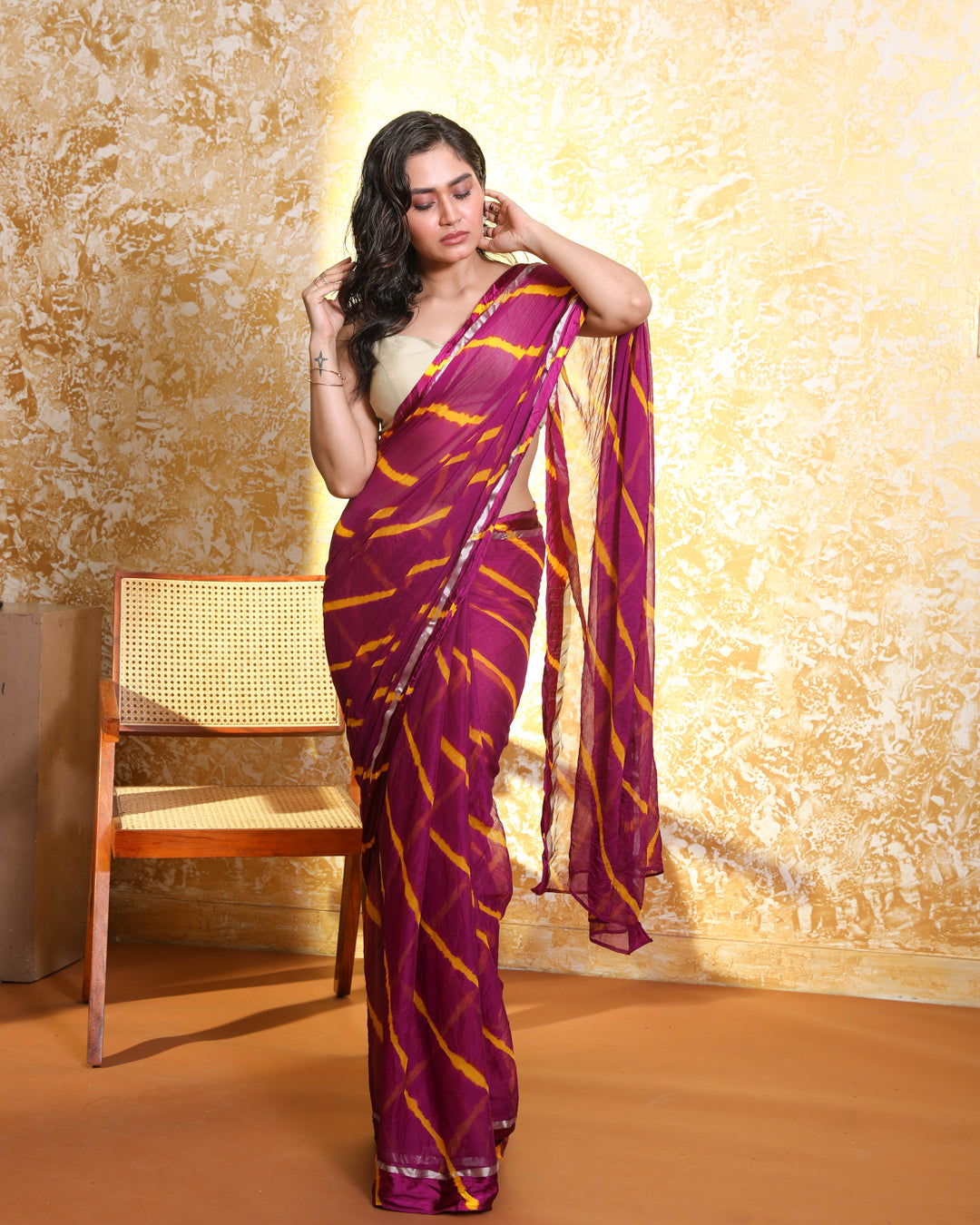 Leheriya Magenta Printed Daily Wear  Saree