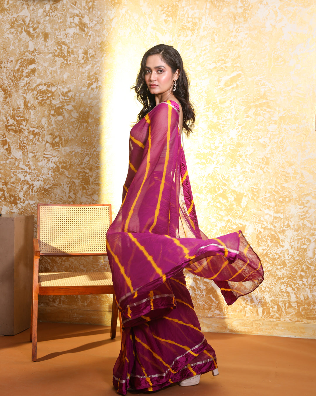 Leheriya Magenta Printed Daily Wear  Saree