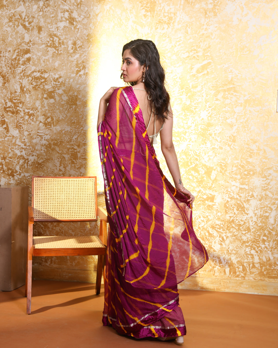 Leheriya Magenta Printed Daily Wear  Saree