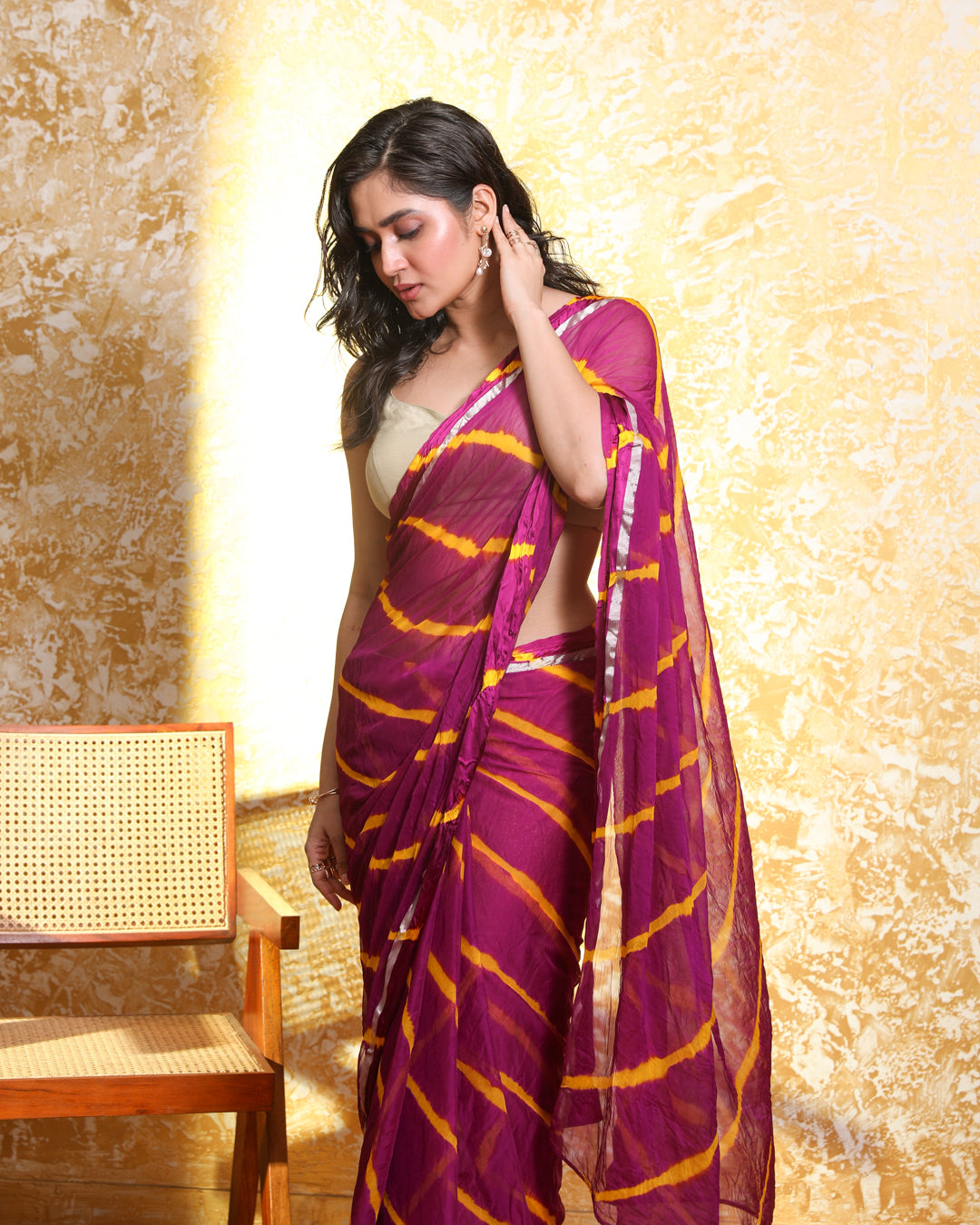 Leheriya Magenta Printed Daily Wear  Saree