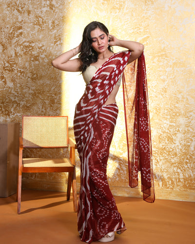 Leheriya Maroon Printed Daily Wear  Saree