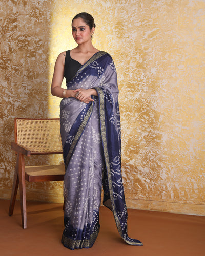 Bandhani Navy Blue Printed  Wear  Saree