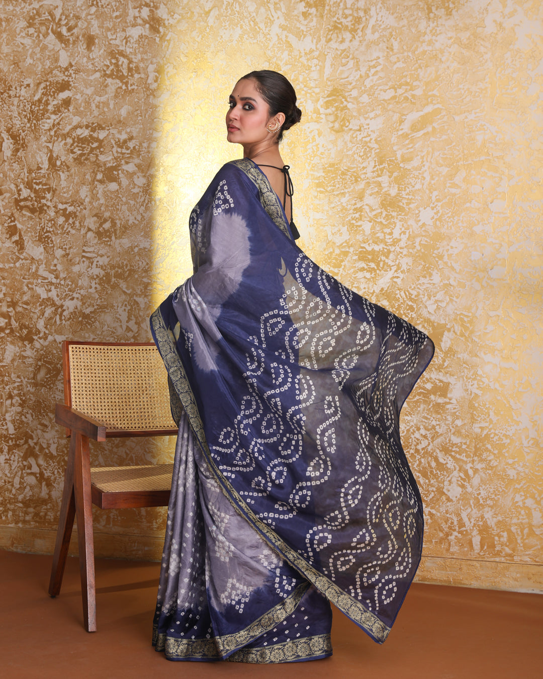 Bandhani Navy Blue Printed  Wear  Saree