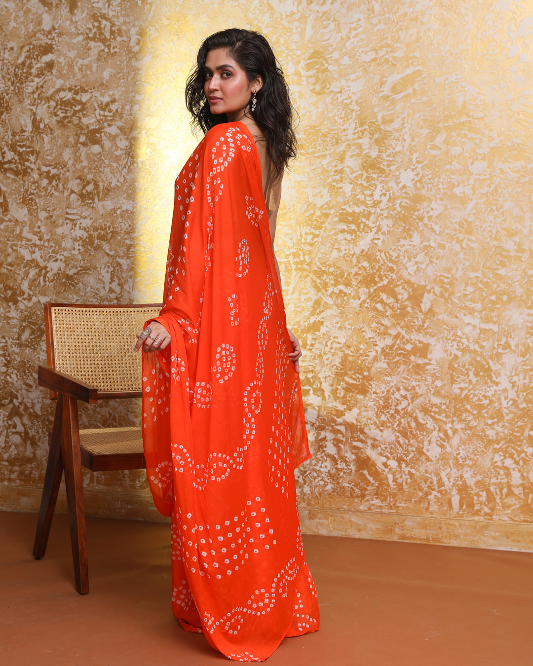 Bandhani Orange Printed Daily Wear  Saree