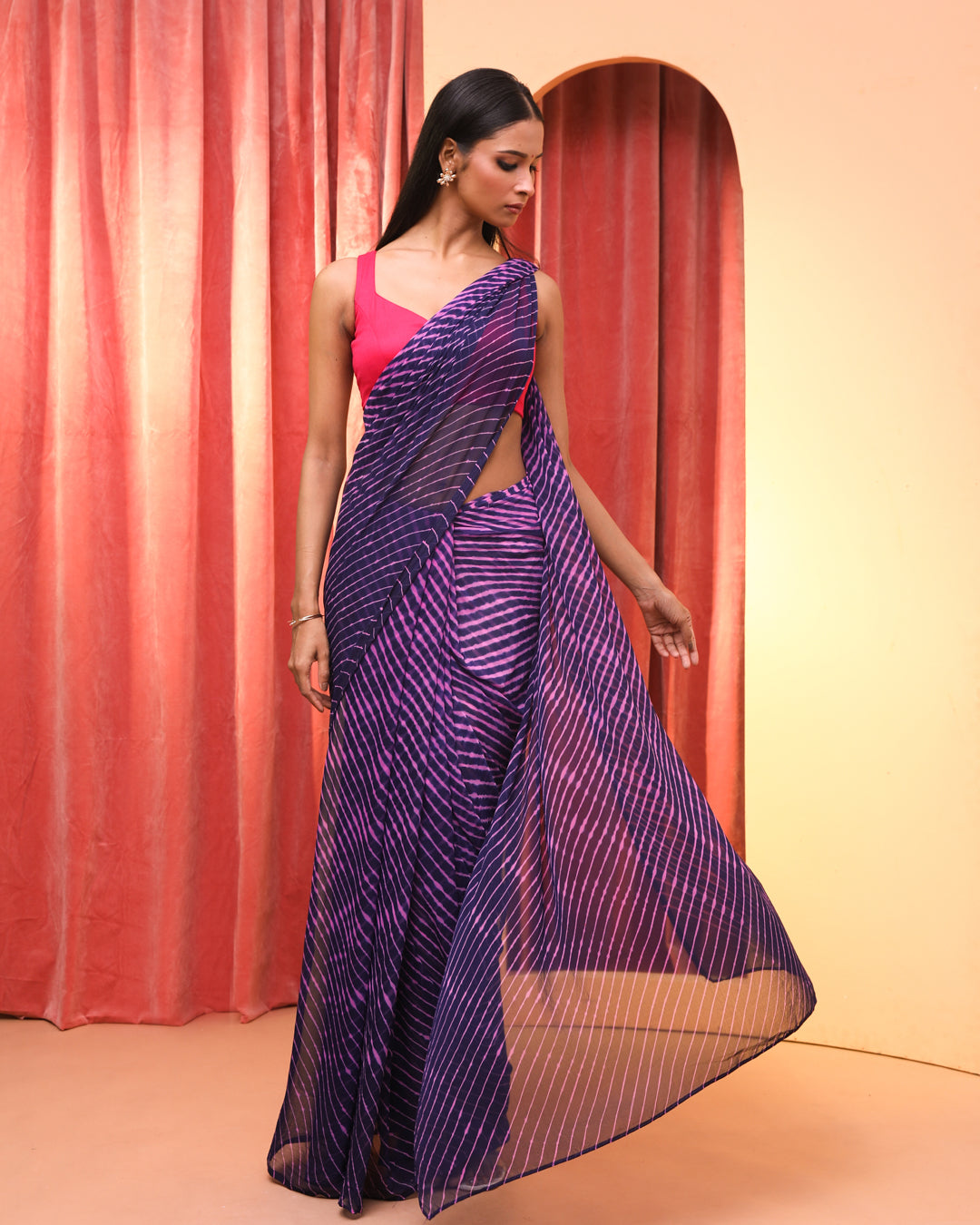Leheriya Purple Printed Daily Wear  Saree