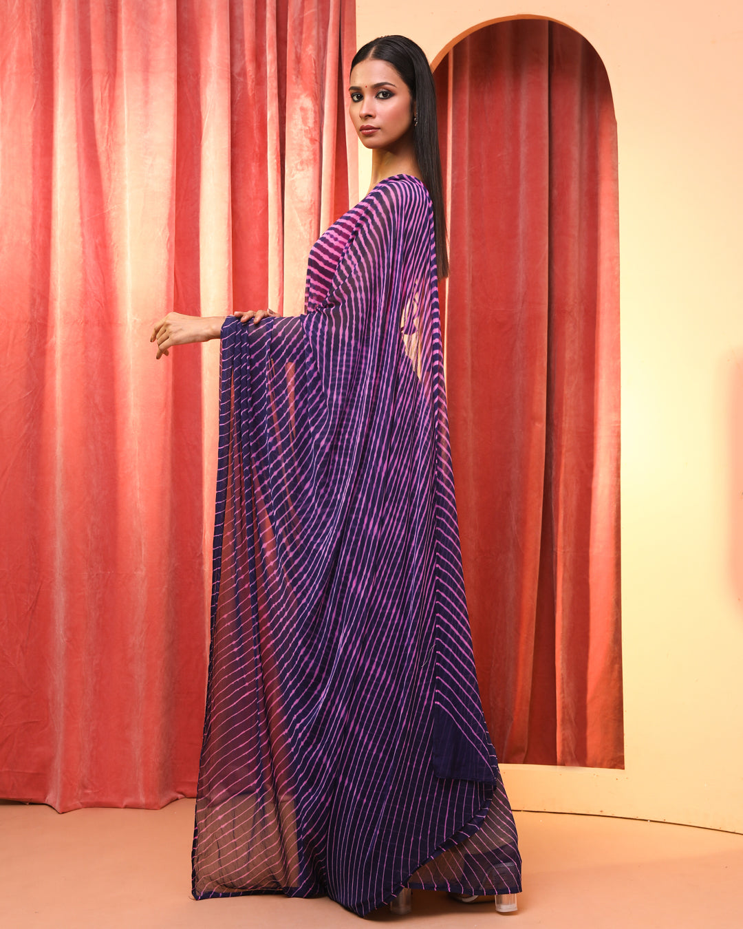 Leheriya Purple Printed Daily Wear  Saree