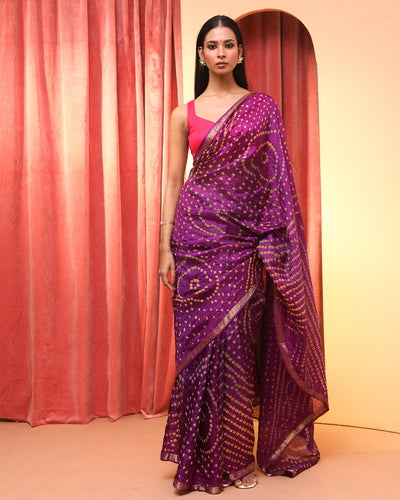 Bandhani Purple Printed  Wear  Saree