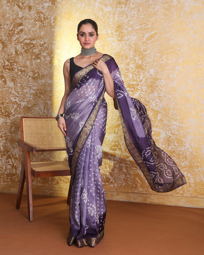 Bandhani Purple Printed  Wear  Saree