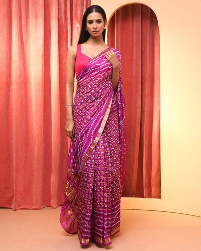 Bandhani Purple Printed  Wear  Saree