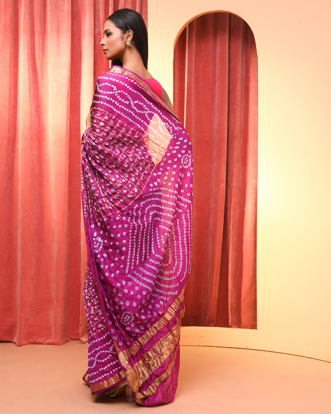 Bandhani Purple Printed  Wear  Saree