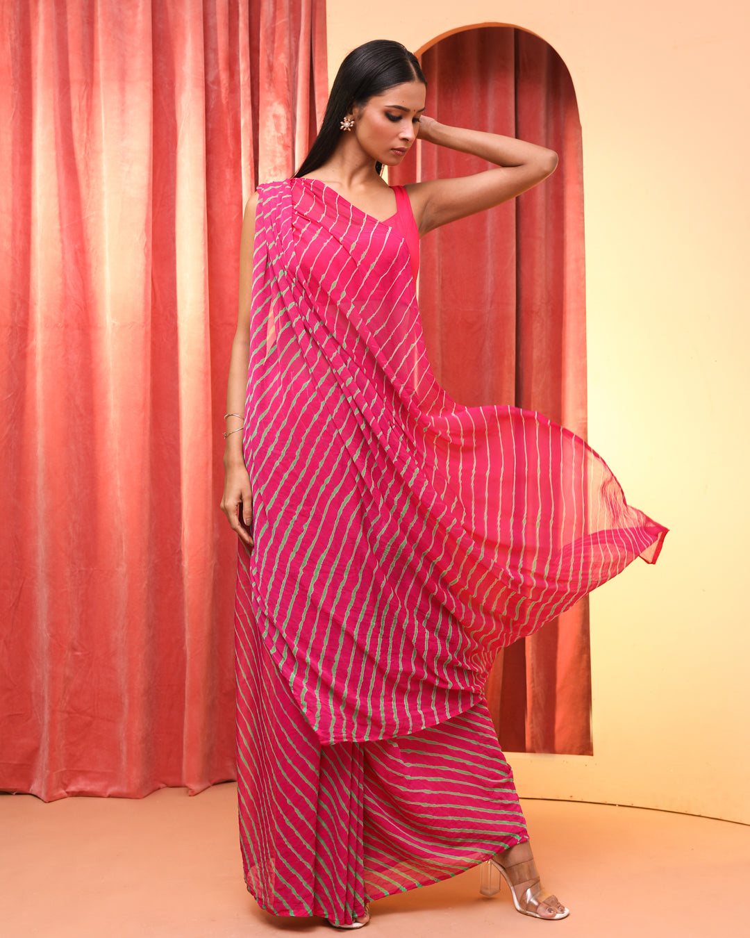 Leheriya Pink Printed Daily Wear  Saree