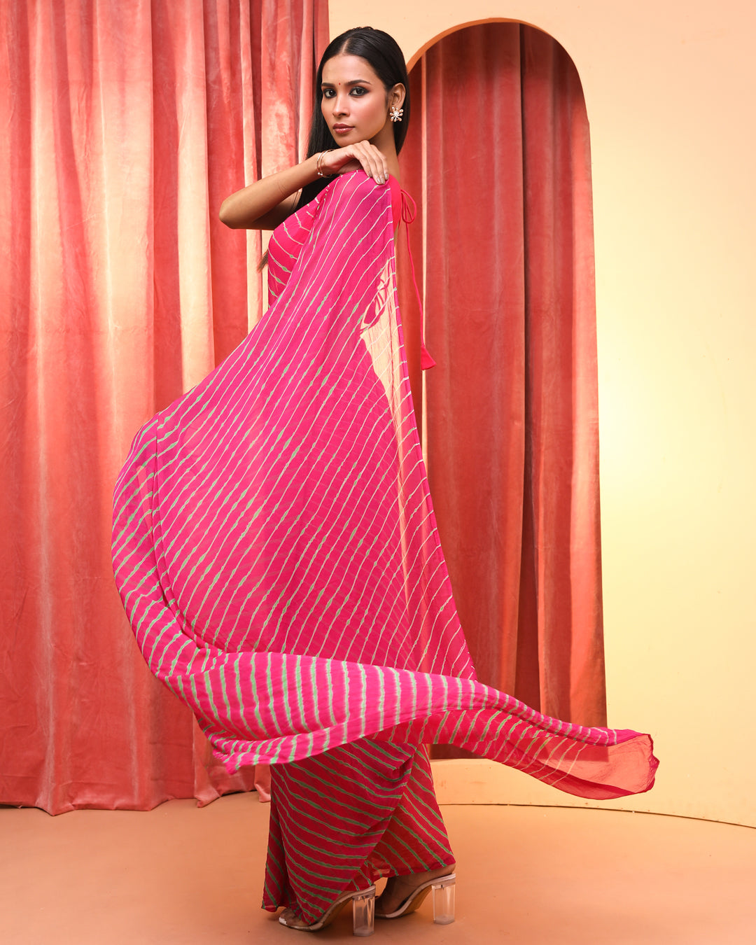 Leheriya Pink Printed Daily Wear  Saree