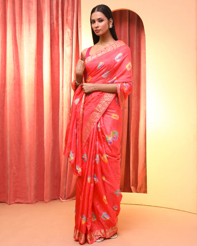 Bandhani Pink Printed  Wear  Saree