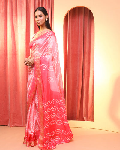 Bandhani Pink Printed  Wear  Saree